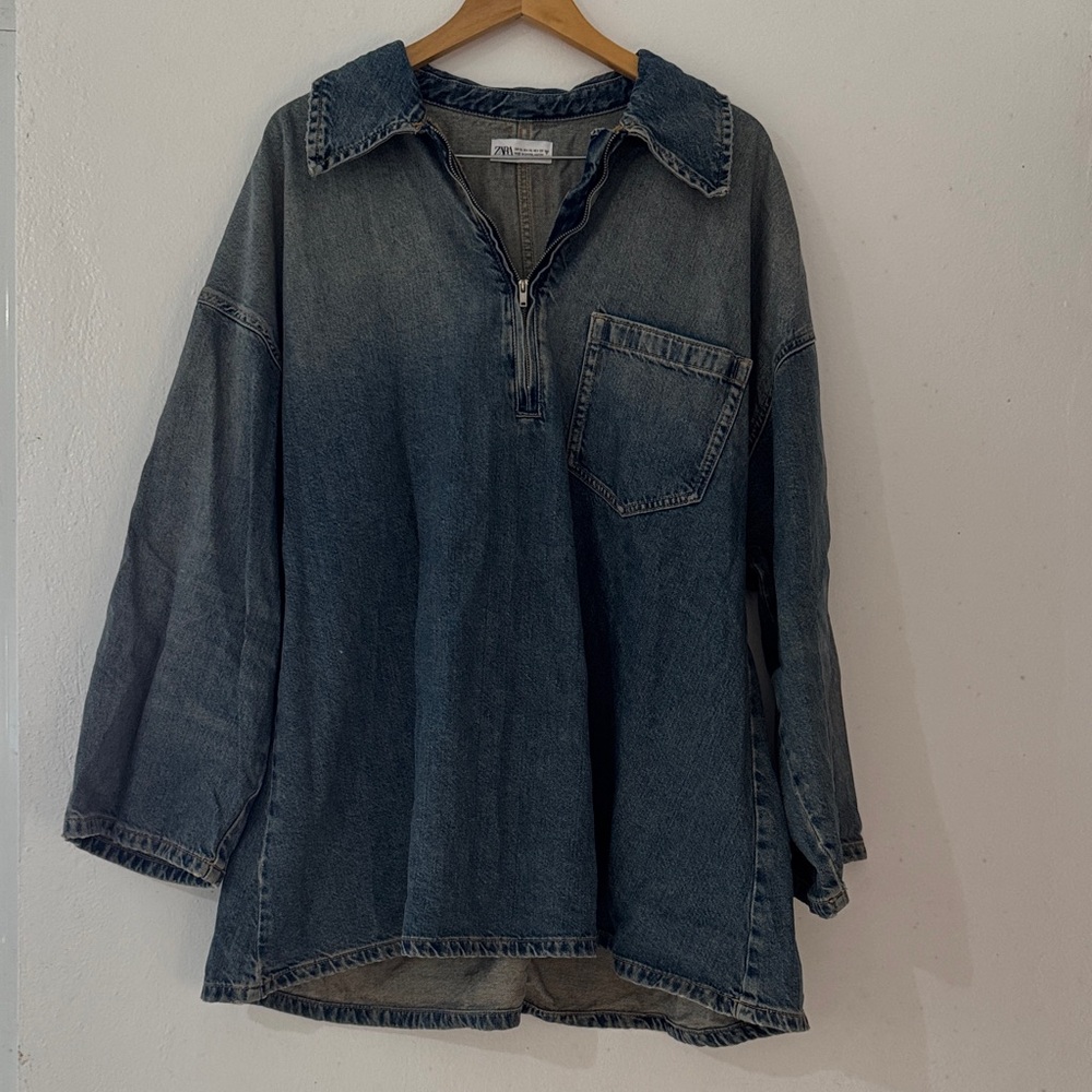 Zara Blue Denim Zip-Up Dress
